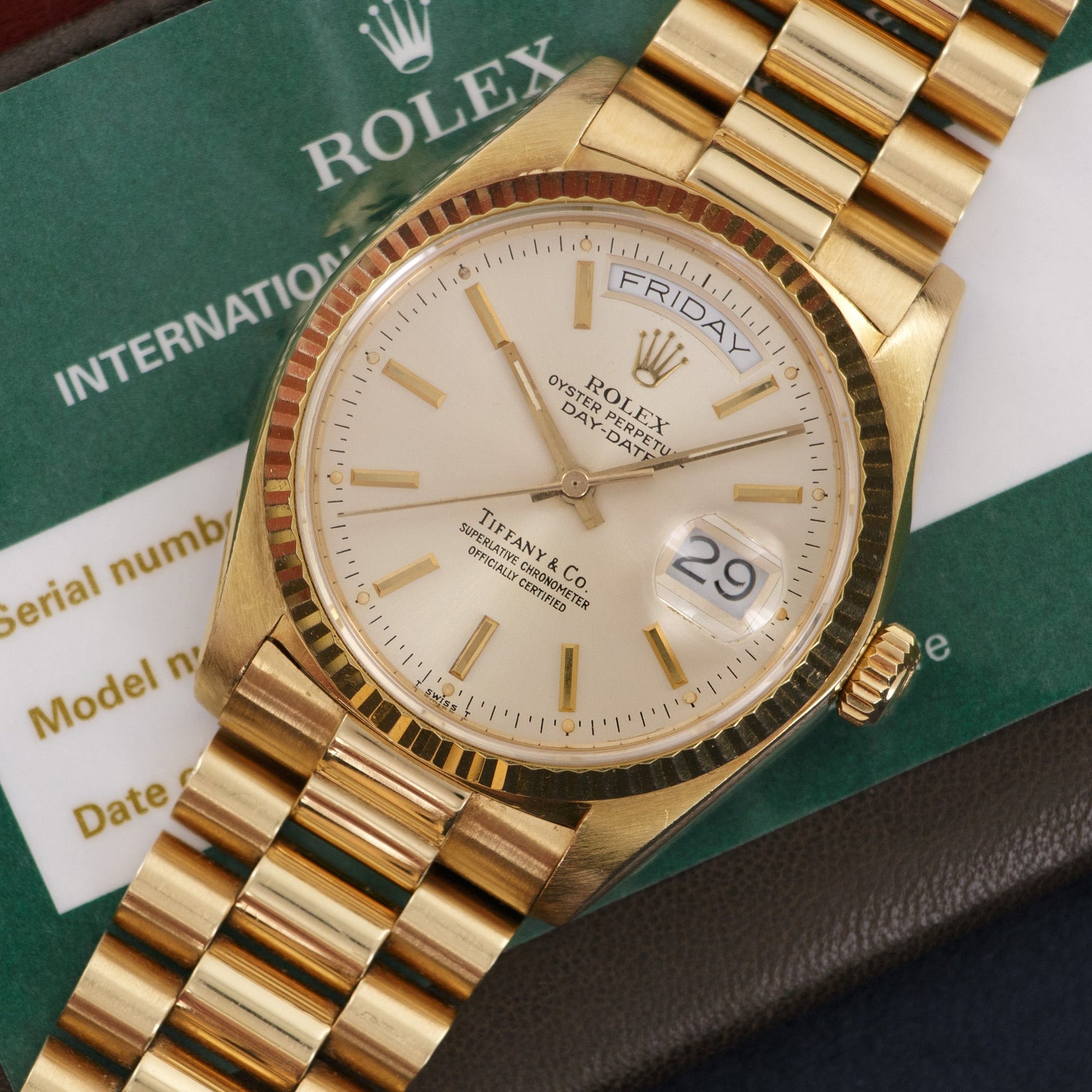 Rolex Yellow Gold Day-Date Watch Ref. 18038, Retailed by Tiffany & Co.