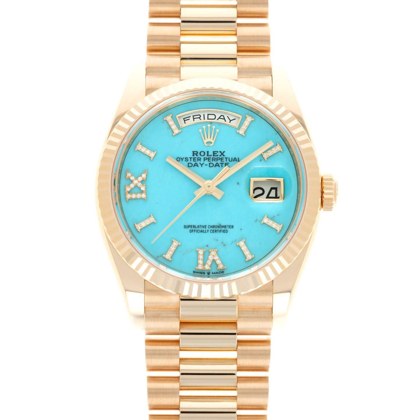 Rolex Yellow Gold Day-Date Turquoise Diamond Watch Ref. 128238