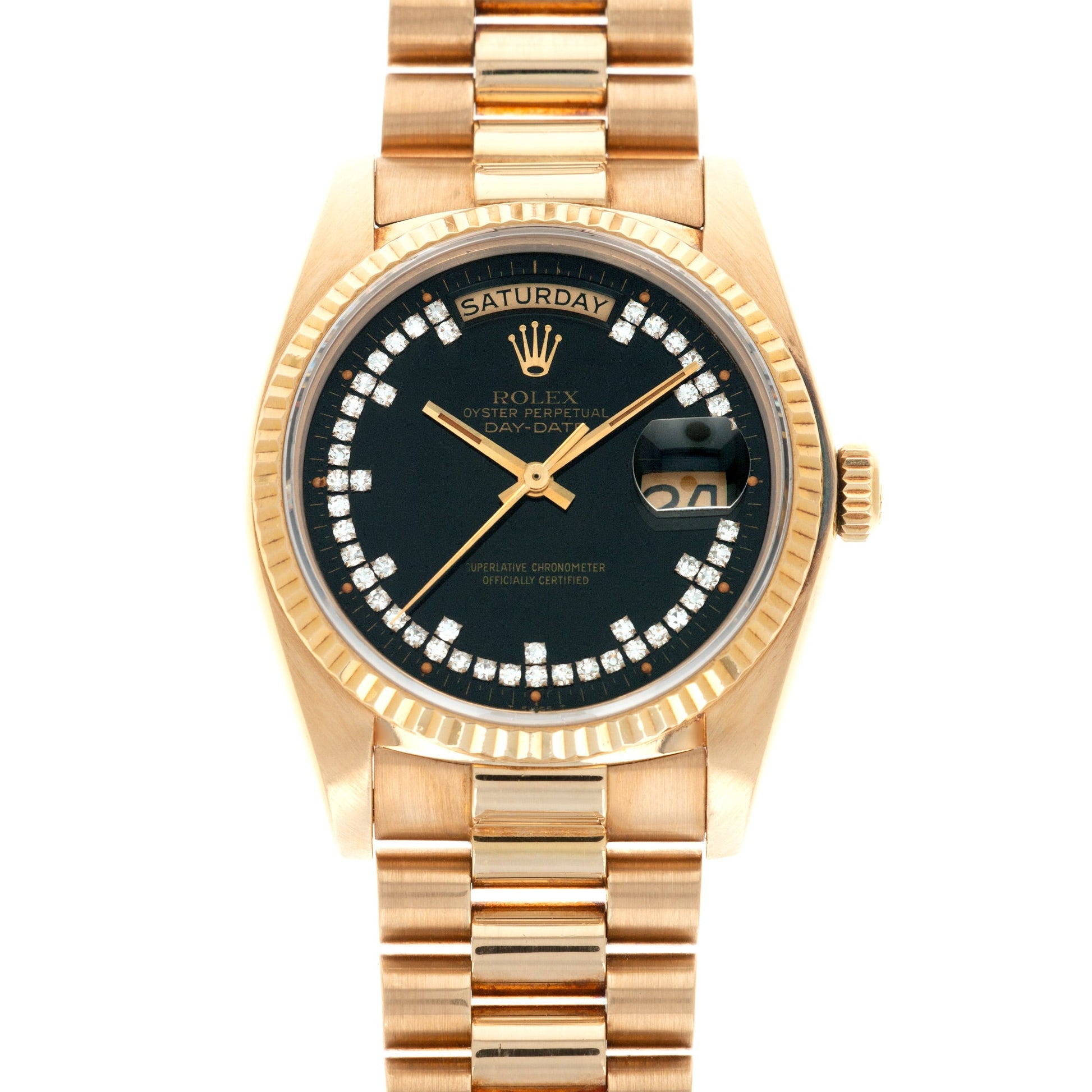 Rolex Yellow Gold Day-Date Ref. 18038 with Black, Diamond String Dial