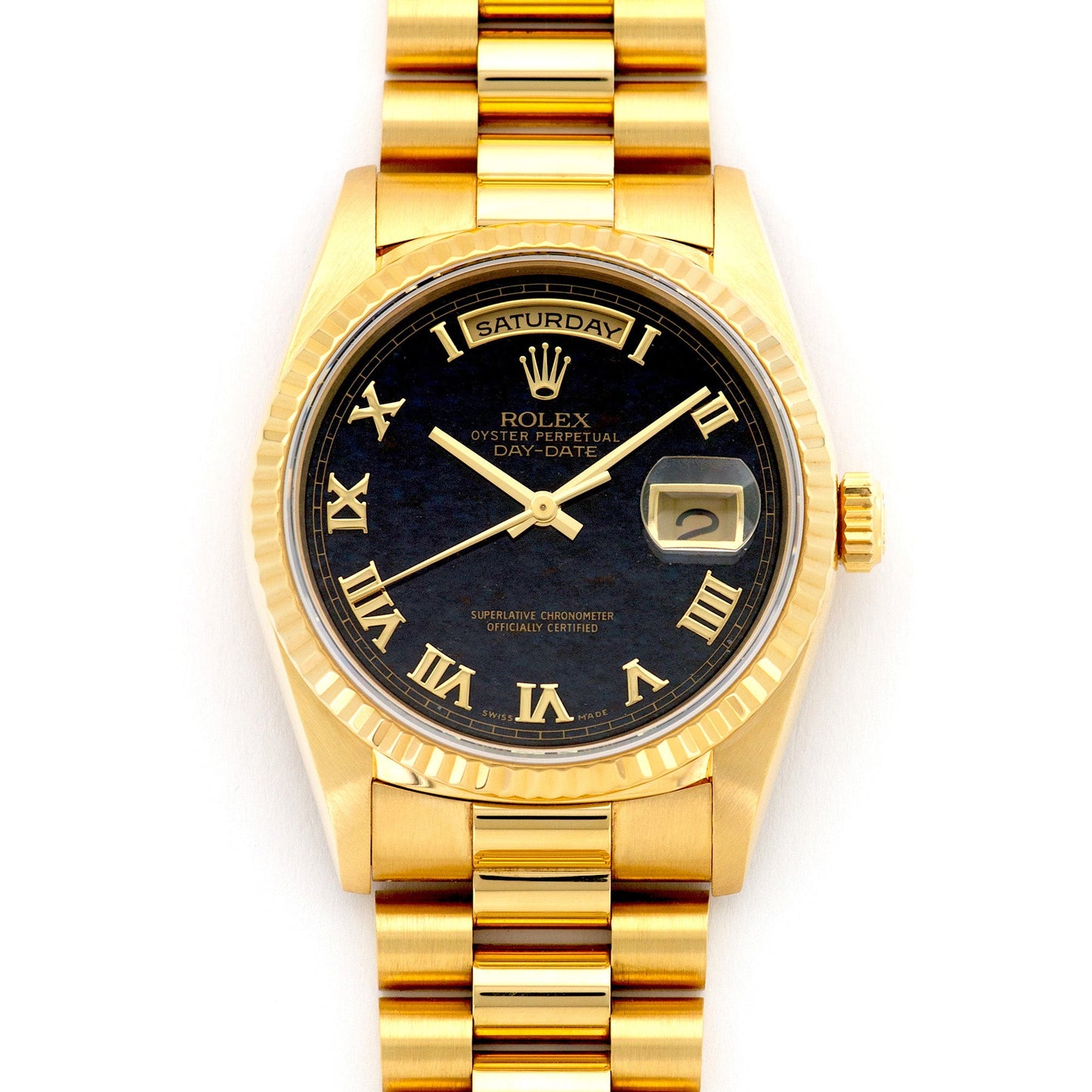 Rolex Yellow Gold Day-Date Ferrite Stone Dial Watch Ref. 18238