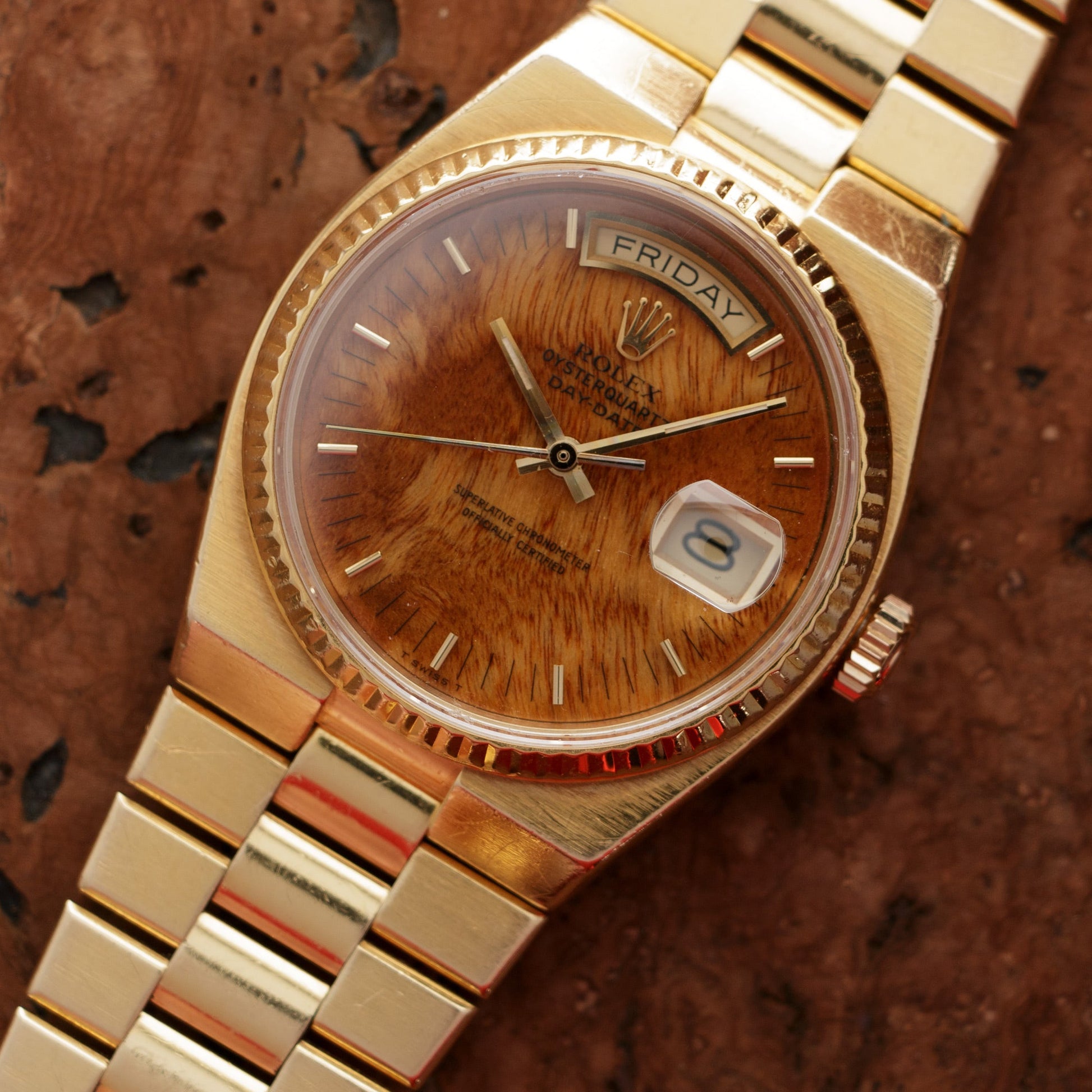 Rolex Yellow Gold Day-Date Oysterquartz Ref. 19018 with Wood Dial