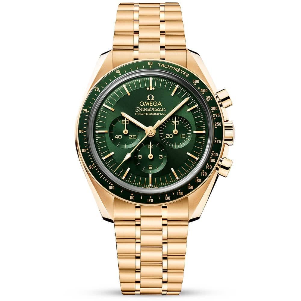 Speedmaster Moonwatch 18ct Moonshine Gold Green Dial Bracelet Watch