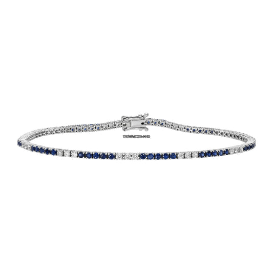 Sapphire and Diamond Tennis Bracelet 2.25 Carat TW 14k White Gold