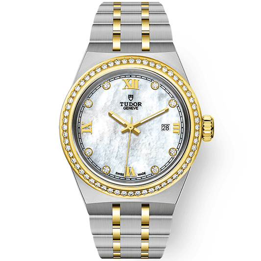 Royal 28mm Two-Tone White Mother of Pearl Diamond Dial & Bezel Watch