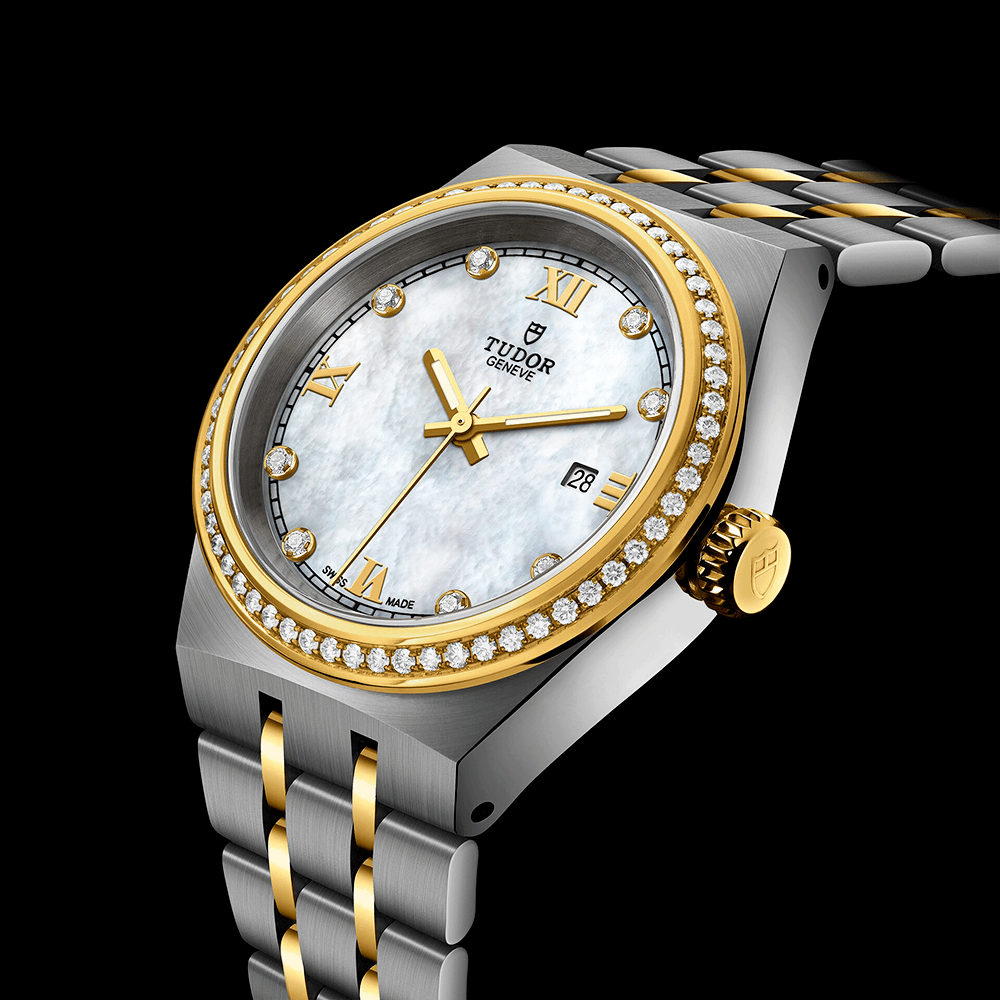 Royal 28mm Two-Tone White Mother of Pearl Diamond Dial & Bezel Watch