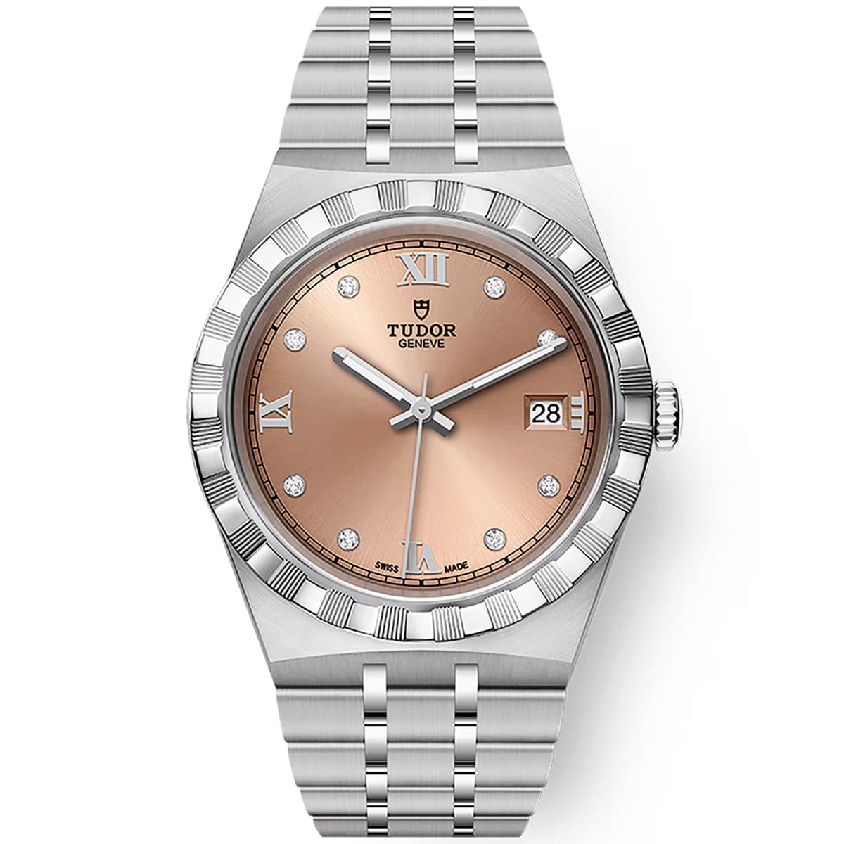 Royal 38mm Salmon Roman Diamond Dial Automatic Bracelet Watch